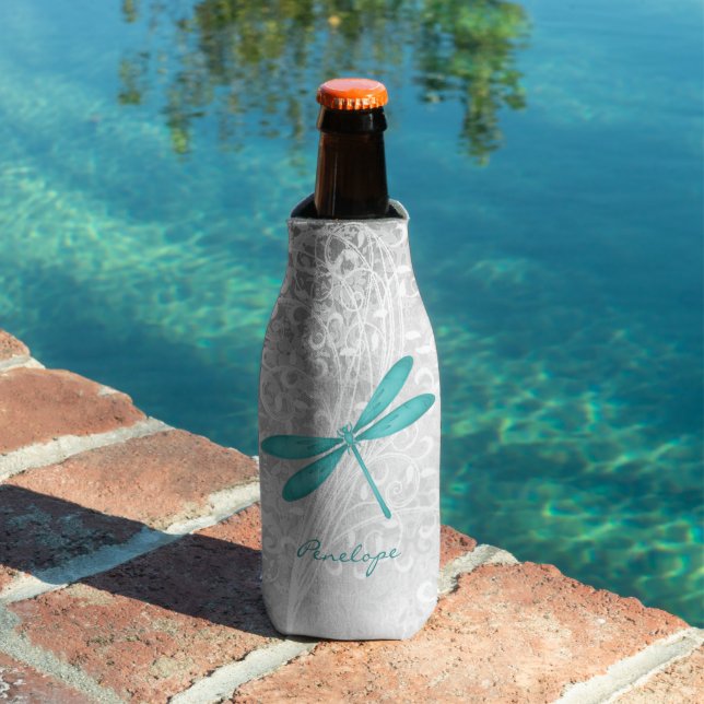 Teal Dragonfly Personalised Bottle Cooler (In Situ Pool)