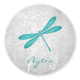 Teal Dragonfly Personalised Ceramic Pull