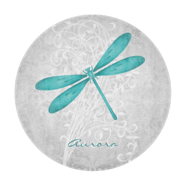 Teal Dragonfly Personalised Cutting Board (Front)
