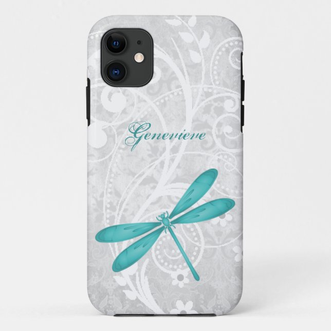 Teal Dragonfly Personalised iPhone 11 Case (Back)