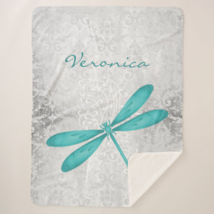Teal Dragonfly Personalised Sherpa Blanket
