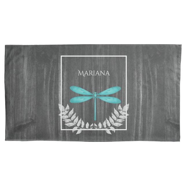 Teal Dragonfly Pillow Case (Front-Left)
