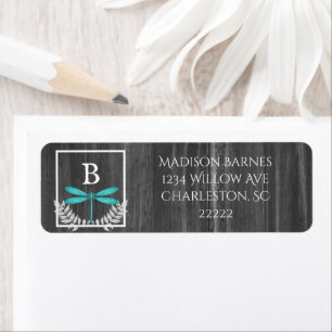 Teal Dragonfly Rustic Label Return Address Label