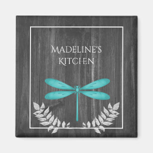 Teal Dragonfly Rustic Magnet