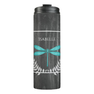 Teal Dragonfly Rustic Personalised Thermal Tumbler