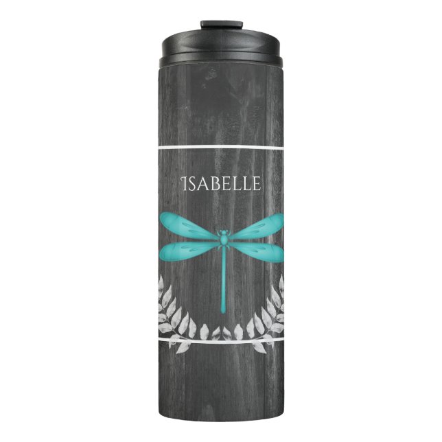 Teal Dragonfly Rustic Personalised Thermal Tumbler (Front)