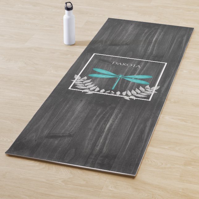 Teal Dragonfly Rustic Yoga Mat (In Situ)