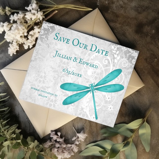 Teal Dragonfly Save The Date Announcement (Teal Dragonfly Save the Date)