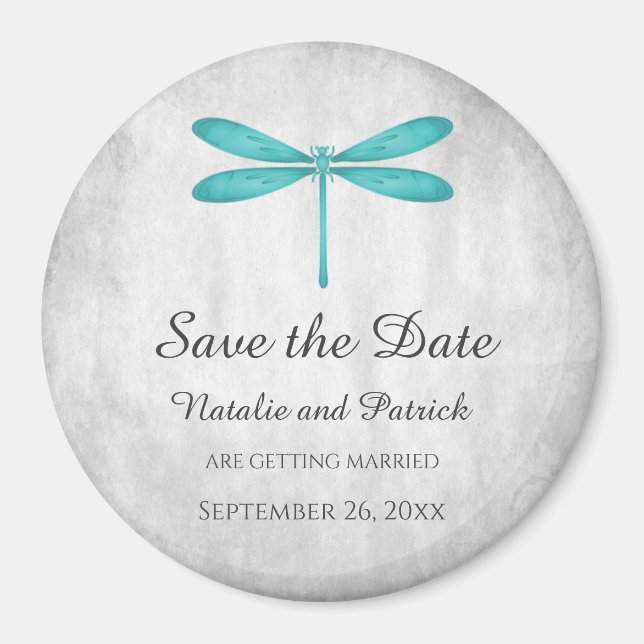 Teal Dragonfly Save the Date Magnet (Front)