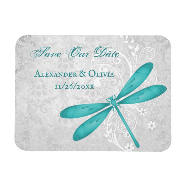 Teal Dragonfly Save The Date Magnet (Horizontal)