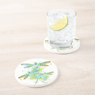 Teal Dragonfly splatter Coaster