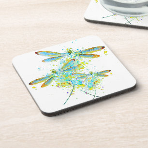 Teal Dragonfly splatter  Coaster