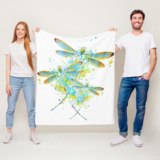 Teal Dragonfly splatter  Fleece Blanket (In Situ)