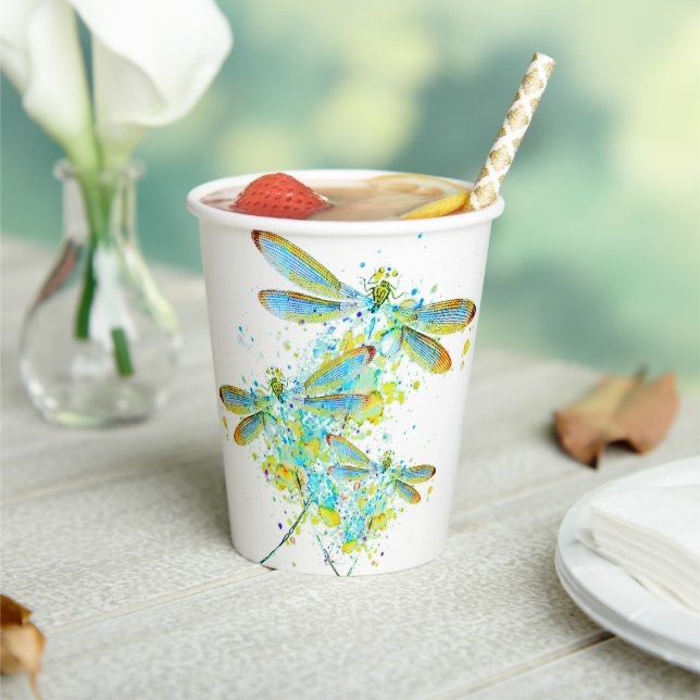 Teal Dragonfly splatter  Paper Cups (Insitu)