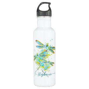 Teal Dragonfly splatter personalised  710 Ml Water Bottle