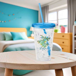 Teal Dragonfly splatter personalised   Acrylic Tumbler