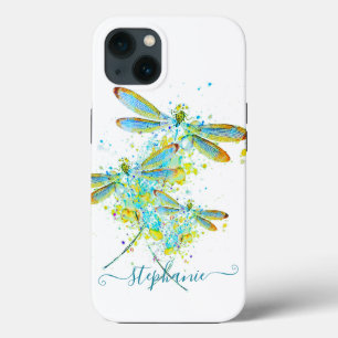 Teal Dragonfly splatter personalised  iPhone 13 Case