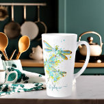 Teal Dragonfly splatter personalised  Latte Mug<br><div class="desc">teal Dragonfly splatter,  edit name (stay between little boxes)</div>