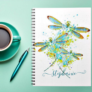 Teal Dragonfly splatter personalised Notebook