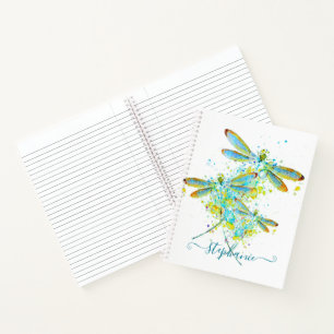 Teal Dragonfly splatter personalised Notebook