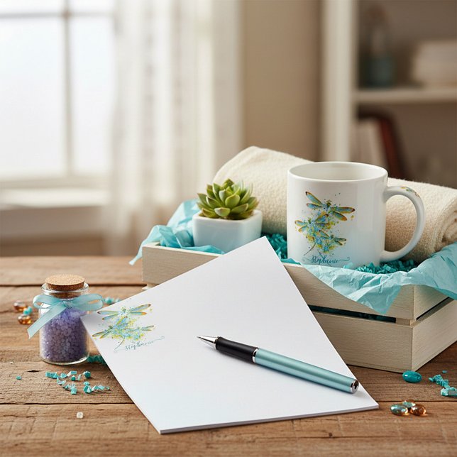 Teal Dragonfly splatter personalised  Notepad (Creator Uploaded)