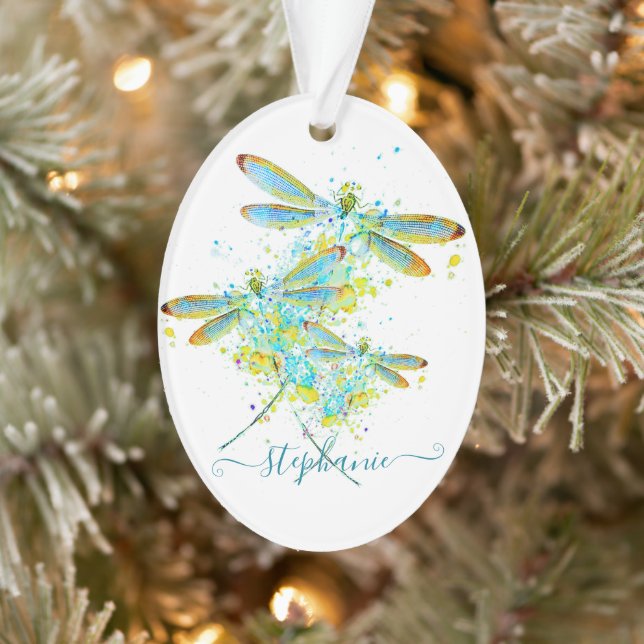 Teal Dragonfly splatter personalised  Ornament (Tree)