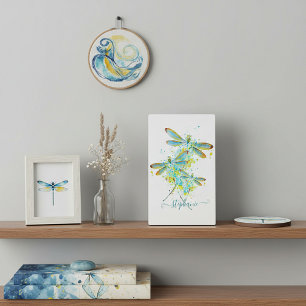 Teal Dragonfly splatter personalised  Plaque