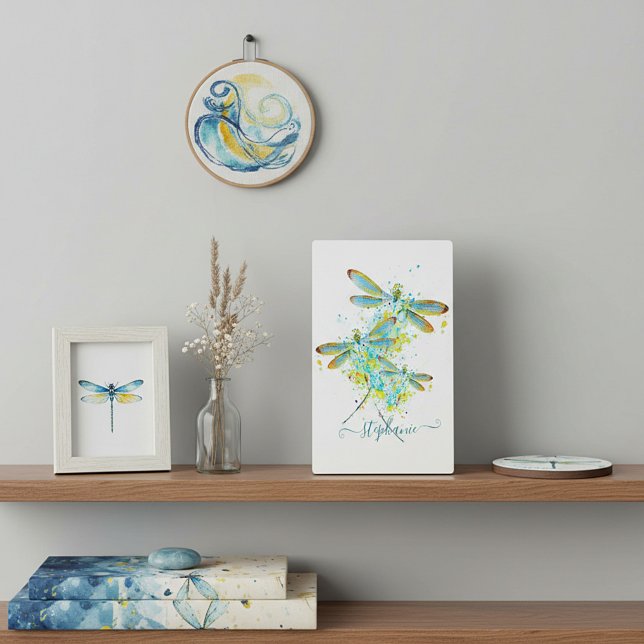 Teal Dragonfly splatter personalised  Plaque (Creator Uploaded)