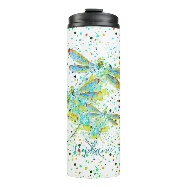 Teal Dragonfly splatter personalised  Thermal Tumb Thermal Tumbler (Front)