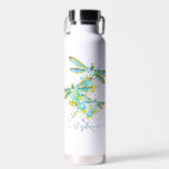 Teal Dragonfly splatter personalised  Water Bottle<br><div class="desc">teal Dragonfly splatter,  edit name (stay between little boxes)</div>