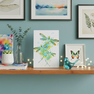 Teal Dragonfly splatter  Plaque