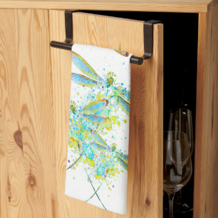 Teal Dragonfly splatter  Tea Towel