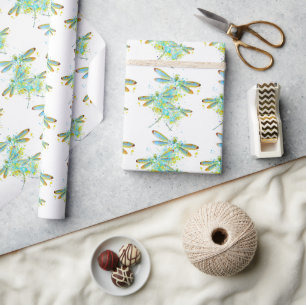Teal Dragonfly splatter  Wrapping Paper