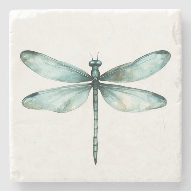Teal Dragonfly Stone Coaster (Front)