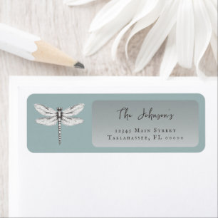 Teal Dragonfly Wedding Address Return Address Label