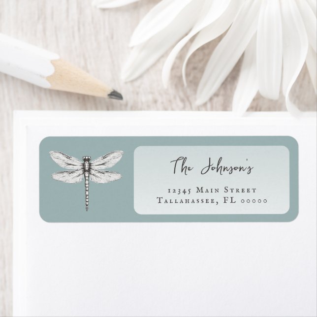 Teal Dragonfly Wedding Address Return Address Label (Insitu)
