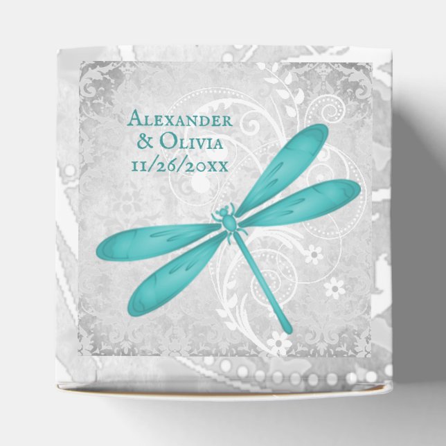 Teal Dragonfly Wedding Favour Box (Top)