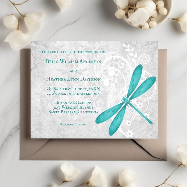 Teal Dragonfly Wedding Invitation (Teal Dragonfly Wedding Invitation)