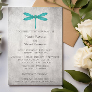 Teal Dragonfly Wedding Invitation