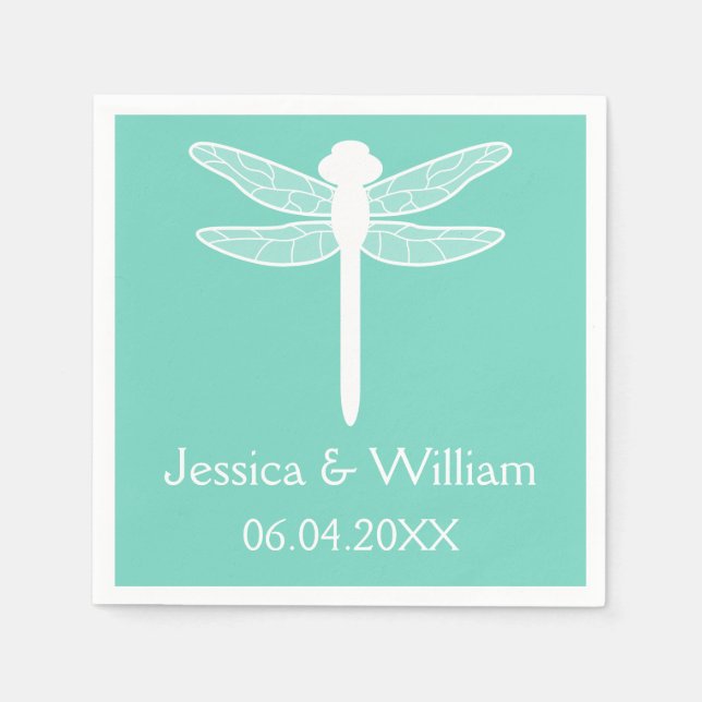 Teal Dragonfly Wedding Napkin (Front)