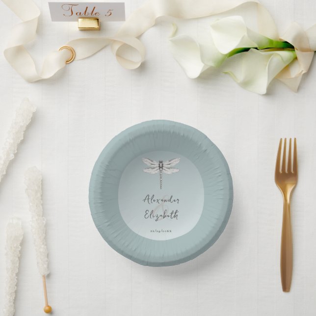 Teal Dragonfly Wedding Paper Plate (Wedding)