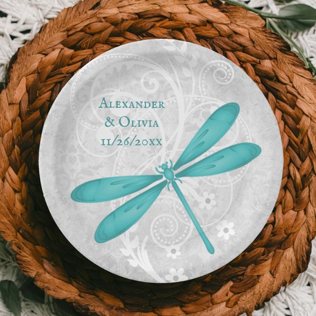 Teal Dragonfly Wedding Paper Plate (Teal Dragonfly Wedding Paper Plate)