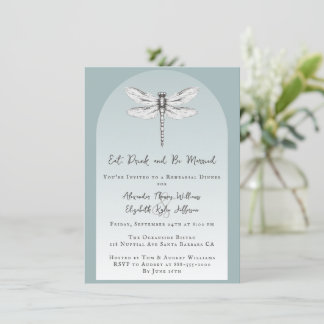 Teal Dragonfly Wedding Rehearsal Dinner Invitation