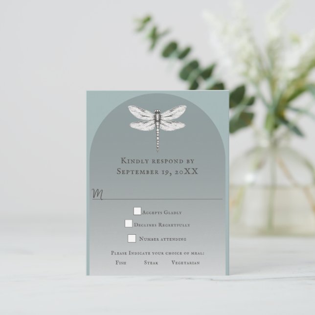 Teal Dragonfly Wedding RSVP Card (Standing Front)