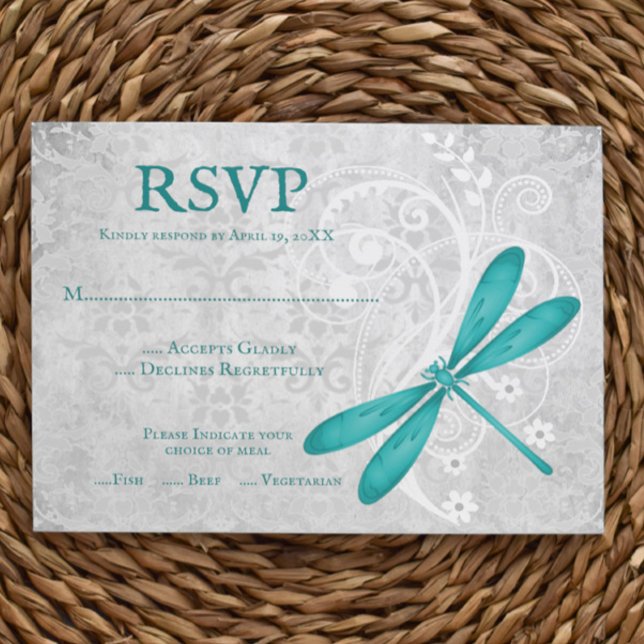 Teal Dragonfly Wedding RSVP Card (Teal Dragonfly Wedding RSVP Card)
