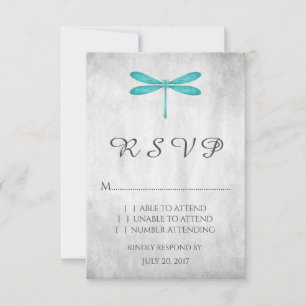 Teal Dragonfly Wedding RSVP Card