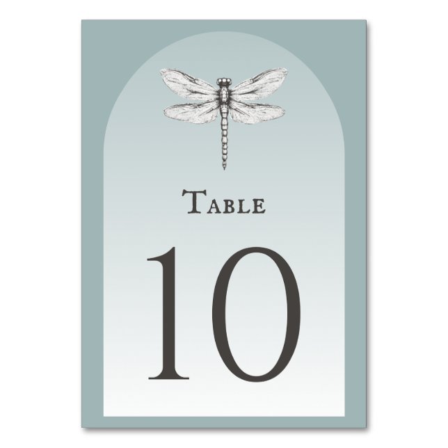 Teal Dragonfly Wedding Table Number (Front)