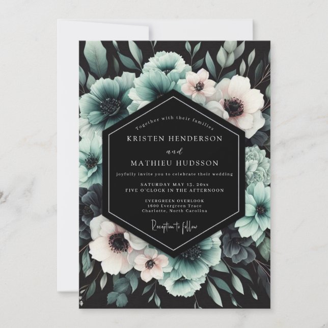 Teal Dramatic Anemone Wedding Invitation (Front)
