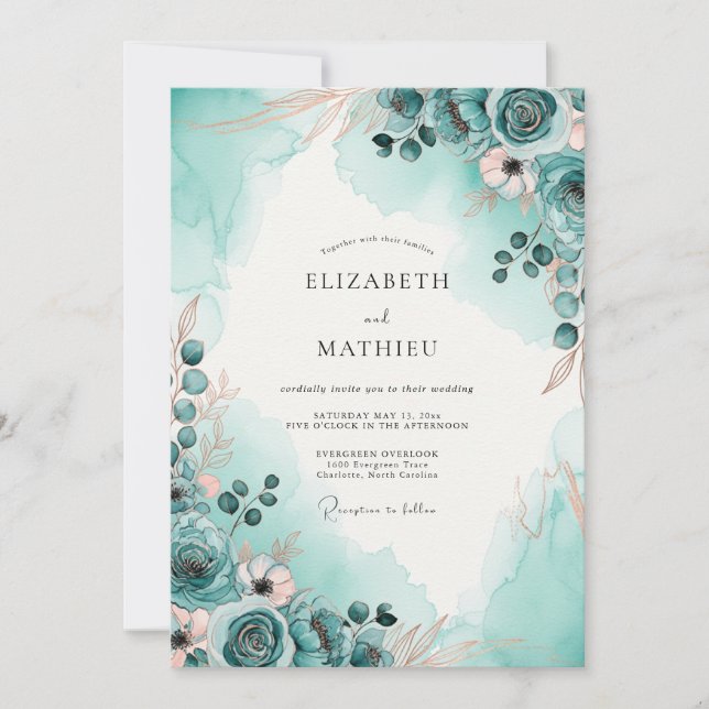 Teal Dreamy Coastal Wedding Invitation (Front)