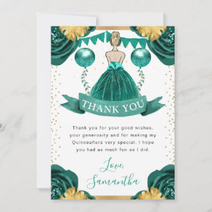 Teal Dress Blonde Haired Princess Quinceanera Thank You Card